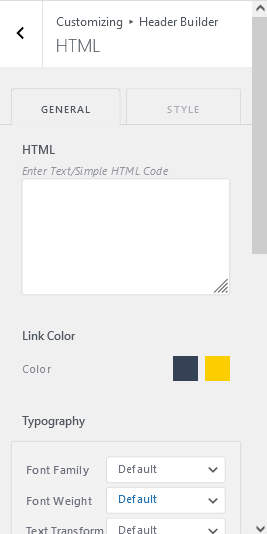 Header Builder > HTML